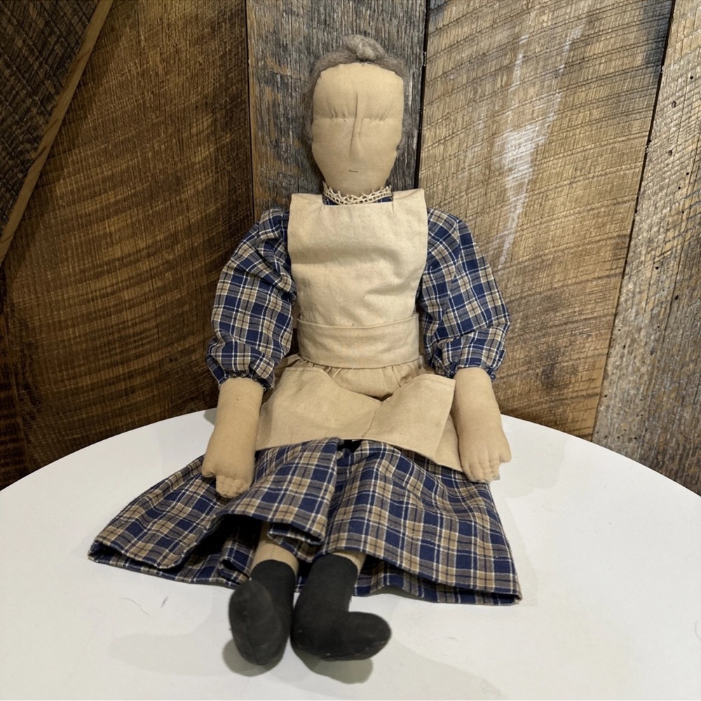 Vintage Primitive Lady Rag Doll Folk Art Doll Farmhouse Rustic Handmade 20”